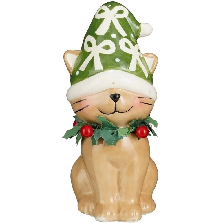 Decorazione Gatto sorridente con Cappello Verde