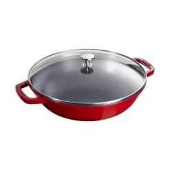 Wok con Coperchio in Vetro 30 cm Rosso in Ghisa